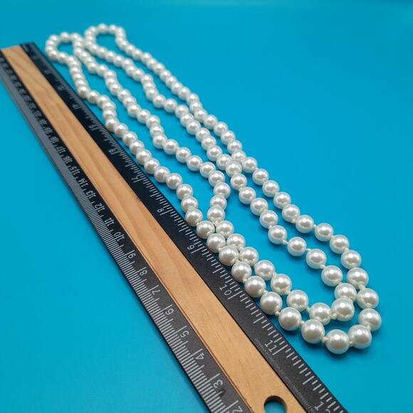 Vintage Glass Pearl Necklace, 48", Wedding Necklace, No Clasp, Hand Knotted - Picture 8 of 10